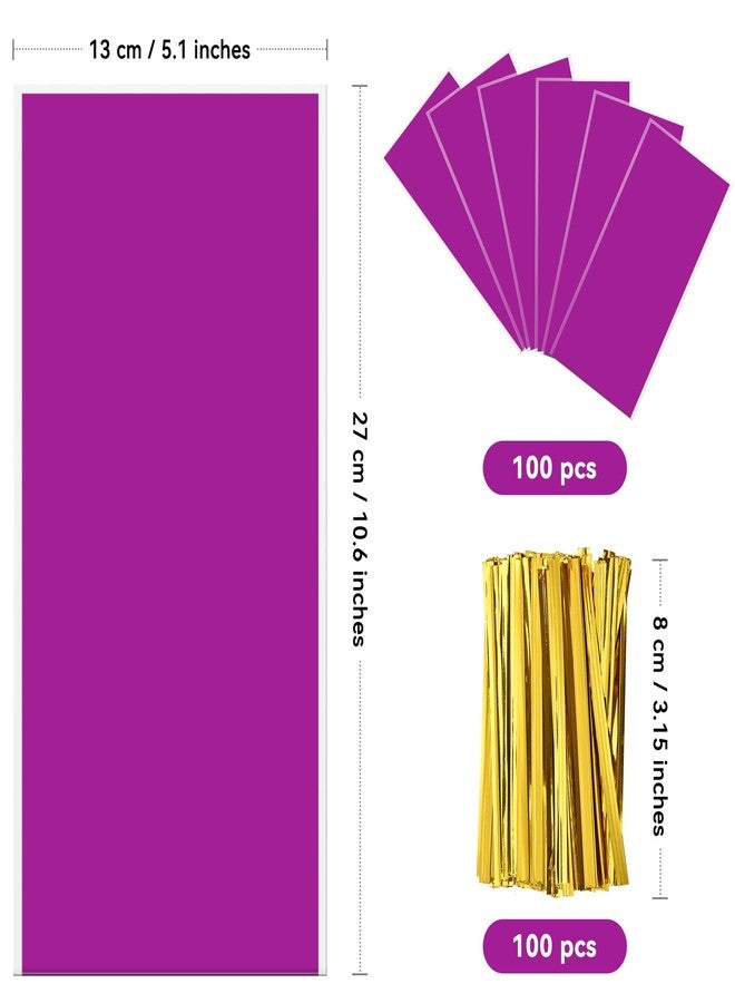 Lecpeting 100 Pcs Cellophane Treat Bags Plastic Goodie Candy Bags with Twist Ties for Gift Wrap Birthday Wedding Baby Shower Christmas Party Supplies (Purple) - Image 2